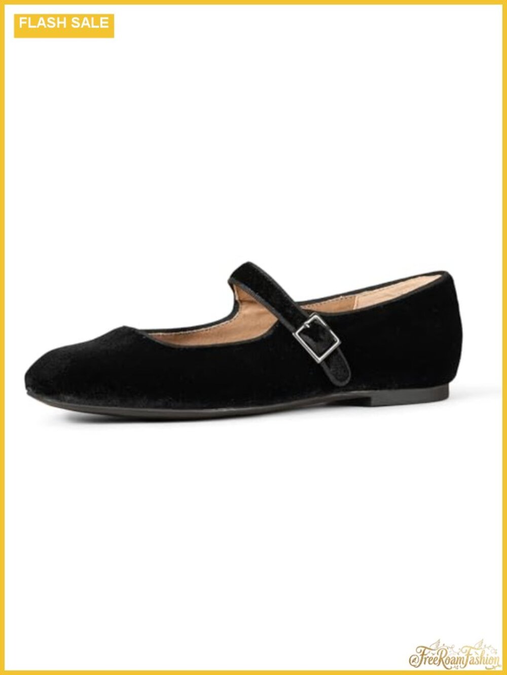 Women's Mary Jane Ballet Flats with Rhinestone Buckle Strap, Faux Suede